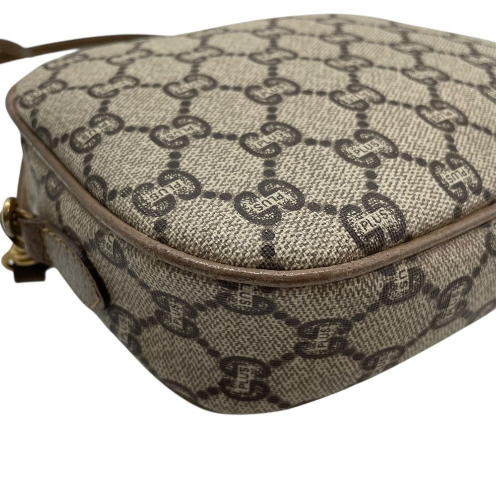 GUCCI Old Gucci GG Plus Shoulder Bag Leather Grey Brown Gold Hardware Logo Cr... - Picture 11 of 16